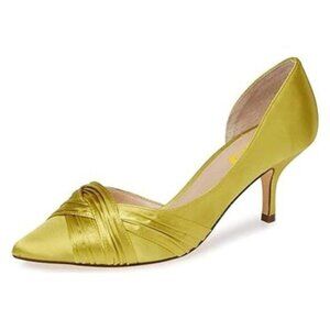FSJ Women Low Kitten Heels Pointed Toe Slip on Pumps D'Orsay Pleated Satin